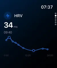 Apple Watch HRV tracker showing heart rate variability